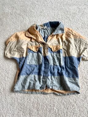 Striped Short-Sleeve Button Front